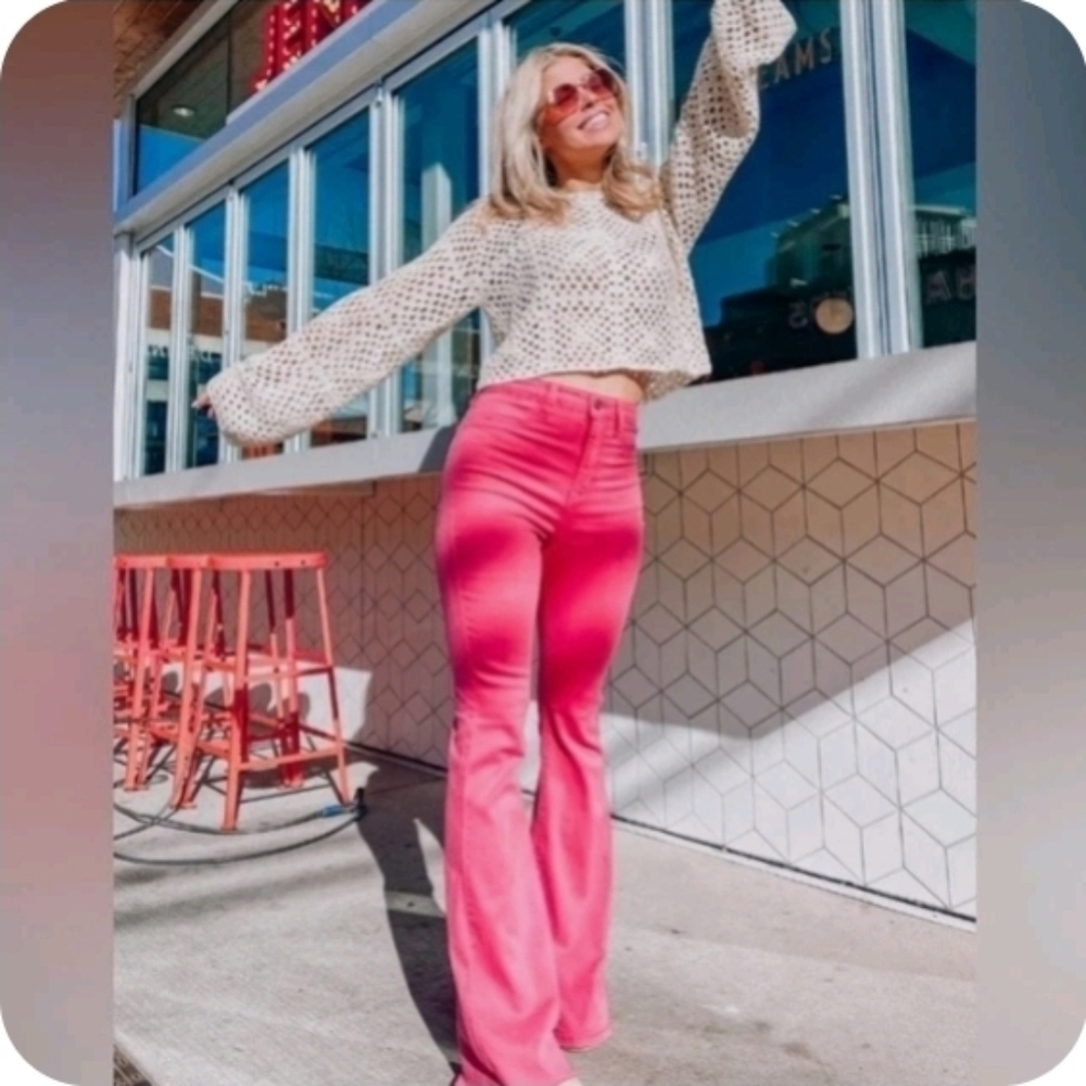 VTG Y2K Cello Raspberry Pink Barbie Flare High Rise Jeans Size 11